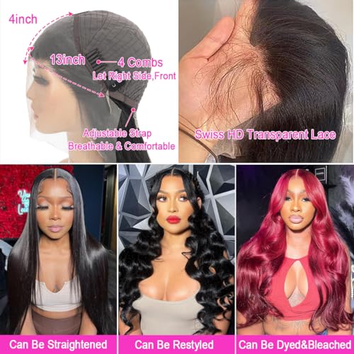 Xajwat 26 Inch Body Wave Lace Front Wigs Human Hair 180 Density 13x4 HD Transparent Lace Frontal Wigs Human Hair Pre Plucked with Baby Hair Glueless Wigs Human Hair for Black Women