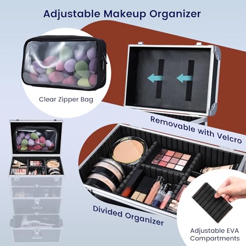 Professional Rolling Makeup Train Case with Wheels & Locks