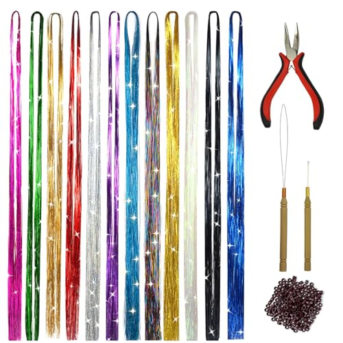 Colorful Hair Tinsel 47 Inch 12 Colors Fairy Extensions Kit