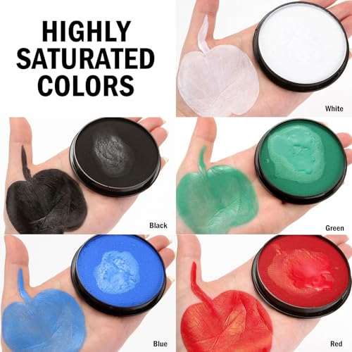 White Black Red Foundation Face Body Paint, Halloween Makeup Face Painting Kit with Painting Brushes and Makeup Sponge for Women&Men Goth Clown Vampire Joker SFX Cosplay Party-30g