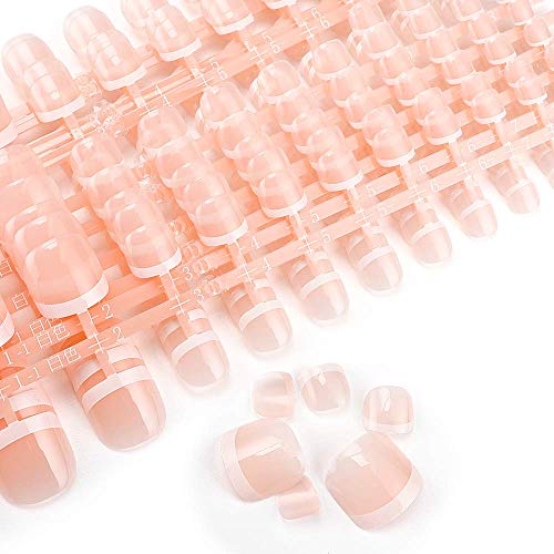 LIARTY 560pcs French Tip Toenails, Short Square False Toe nails Glossy, Press on Toe Nails 14 Different Size Full Cover, Nail Tips for Women Girls Foot Pedicure