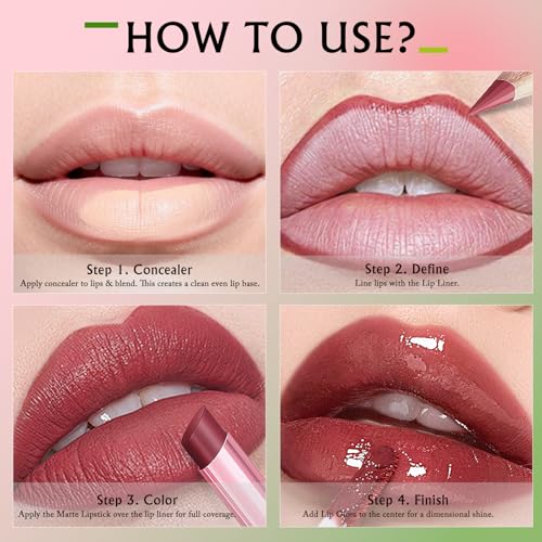 Nude Pink Lip Kit - Matte Lipstick, Lip Liner & Gloss Set