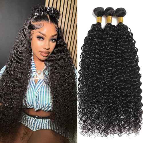 Water Wave Human Hair Bundles Wet and Wavy Bundles 100% Unprocessed Brazilian Human Hair for Black Women Double Weft 16 16 16in