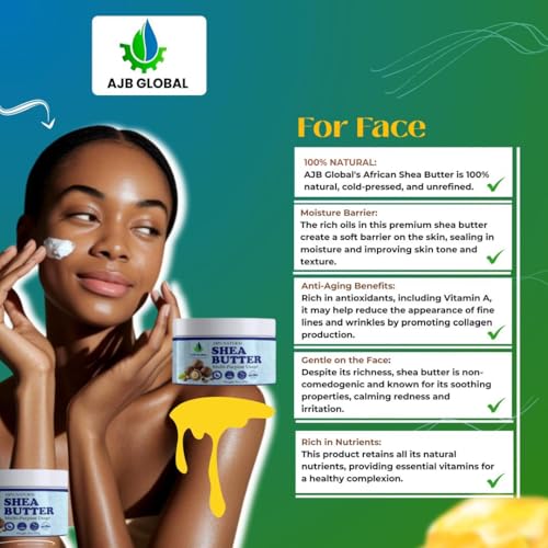 AJB Global African Raw shea butter- Unrefined,100% Pure - Natural Moisturizer for Skin & Hair 8 oz (228) g