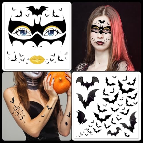 Halloween Bat Face Tattoos - 4 Sheets Temporary Tattoo Stickers