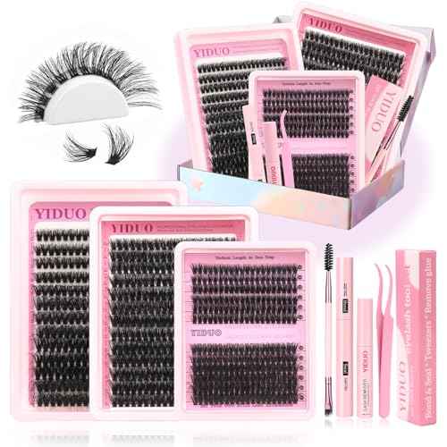 Lashes Clusters Kit Gift Packs 3 Styles 760Pcs with 2X Bond&Seal Volume Soft False Eyelash Extension 80D+100D D Curl Wispy Natural DIY Individual Fake Eyelashes Box for Beginners Bulk Pack