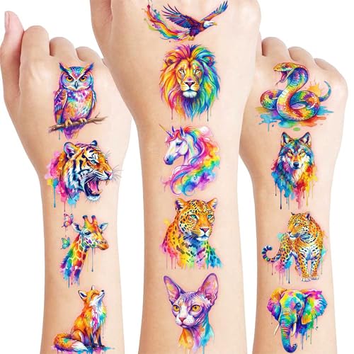 96 PCS Watercolor Animal Temporary Tattoos for Kids