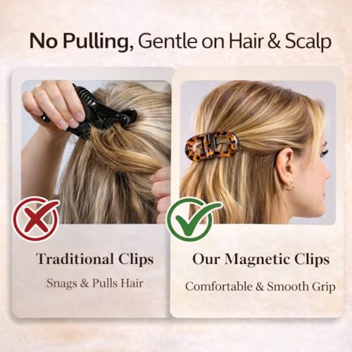 Magnetic Hair Clips for Women, No Crease, Strong Hold (2-Pack)