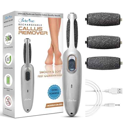 Powerful Electric Foot Callus Remover for Men - Rechargeable Pedicure Foot Grinder Files Away Dead, Hard Skin and Calluses on Heels for Smooth Soft Feet (Silver Grey)