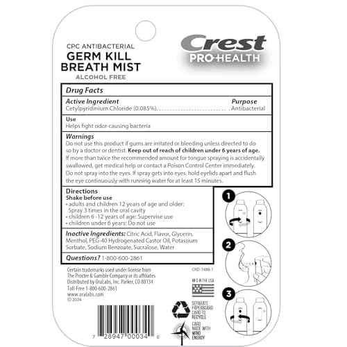 Crest Pro-Health | Portable Alcohol-Free CPC Mist with Clean Mint Flavor | Instant Fresh Breath - 3 Count (0.24oz/7ml) Breath Spray