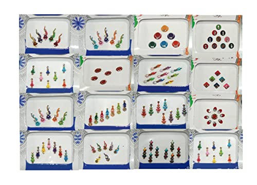 12pc Multicolored Indian Bindi Set with Crystals