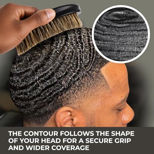 GUARD&MARINE Wave & Beard Brush for Men ? Natural Boar Bristles, Palm Curve Design, Wood Handle ? Shapes 360 Waves & Softens Beard