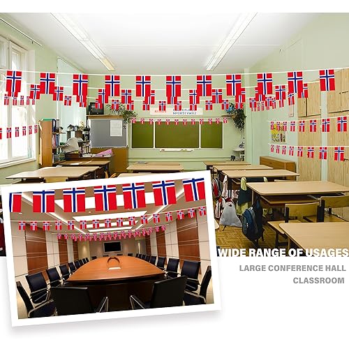 MVPRING Norway Flag Pennant Banner - 30 Flags, 33ft Bunting, Nordmann Flags