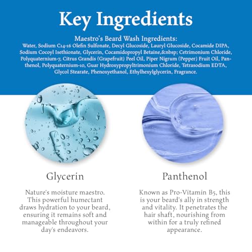 Maestro's Classic BEARD WASH | Anti-Itch, Deep Cleaning, Non-Drying, Fully Hydrating Gentle Cleanser For All Beard Types & Lengths- Mark of a Man Blend, 4 Ounce
