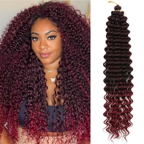 Deep Wave Curly Crochet Hair 22 Inch 3 Packs Curly Braiding Hair Extensions Ocean Wave Crochet Hair for Black Women Wavy Braiding Hair for Boho Box Braids (TBug, 22inch 3pack)