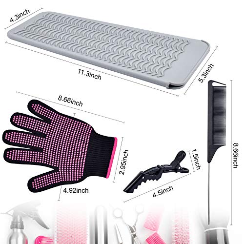 MORGLES Heat Gloves for Hair Styling, 2Pcs Professional Heat Resistant Gloves Silicone Heat Mat 6pcs Hair Clips and 2pcs Styling Comb for Curling Iron Wands Flat Iron