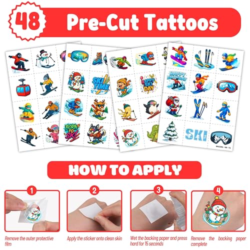 Skiing Party Favors Set - 72PC Tattoos & Slap Bracelets