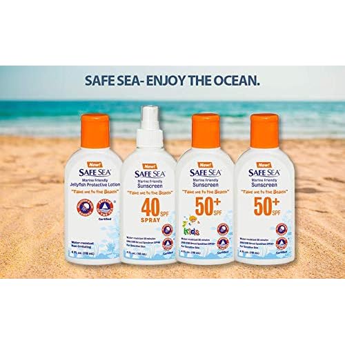 Safe Sea Jellyfish Sting-Blocking Sunscreen, SPF 40 Spray 4 Fl oz, Waterproof, Biodegradable, Coral Reef-Safe ? Body and Face Sunscreen, Anti-Jellyfish and Sea-Lice sting protection (3 pack)