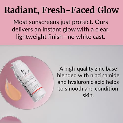 Vibriance Sheer Zinc Sunscreen - Tinted Sunscreen for Face SPF 50, Lightweight Facial Moisturizer with Niacinamide, Hyaluronic Acid - 1.7 fl oz