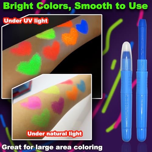 Hapickid 7-Color Glow in The Dark Face & Body Paint Sticks for Black Light Parties