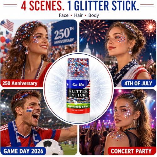 Red White Blue Glitter Stick Face & Hair Makeup