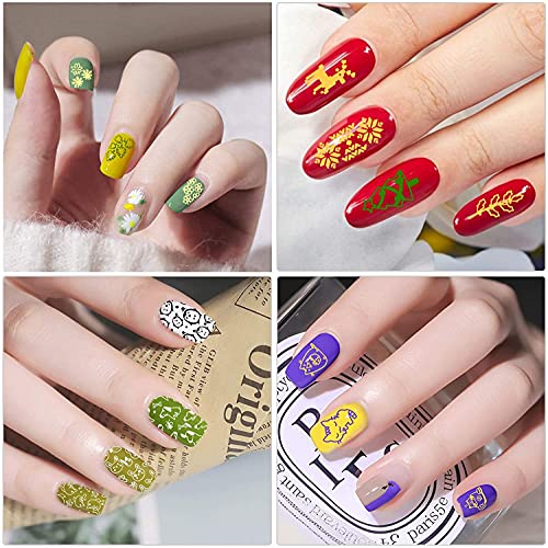 Biutee Nail Stamping Plates 10pcs Templates with Stamper Nail Stamper Nail Art Plates Kits Nail Plates Template Plates Leaves Flowers Animal Holiday Design