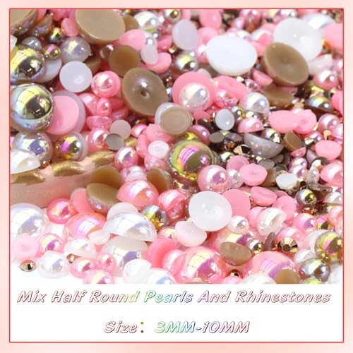 RODAKY 60g Mix Pearls and Rhinestone with B7000 Glue for Crafts,3MM-10MM Flatback Rhinestones Half Round Pearls for Nail,Jelly Rhinestones Nail Design Tumblers Face Art with Tweezers Wax Pen