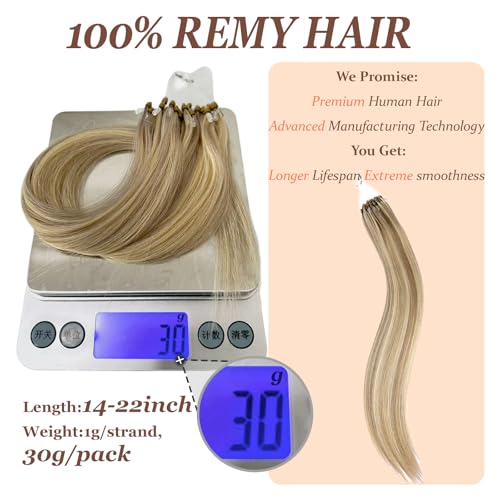 Microlink Hair Extensions Human Hair #18/613 Dark Blonde Highlight Golden Blonde 22 inch Smooth and Invisible Micro Loop Remy Hair 30g/pack Micro Link Microbead Human Hair Extensions