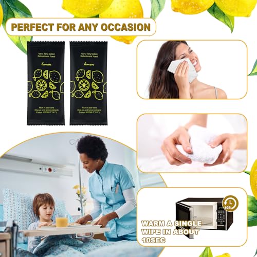 200 Individually Wrapped Moist Cotton Towels - Lemon Scented for Travel & Spa