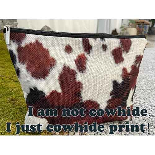 Western Cow Print Small Makeup Bag,Cowhide Pattern Cosmetic Bag Best Gift Idea for Cow Lovers Teen Girls Women, Western Accessories Birthday Christmas Day Gifts for Cow Mom Teen Girl Daughter Sister