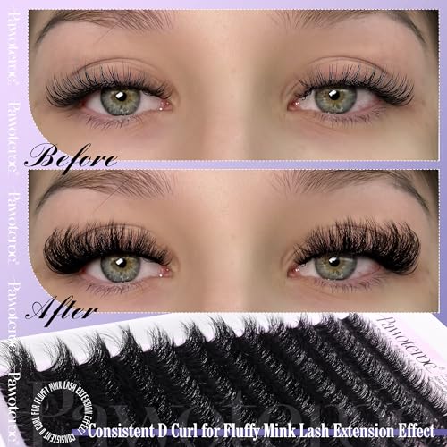 Fluffy Lash Extension Kit Lash Clusters 80D Curl DIY Eyelash Extension Kit 10-20mm Individual Lashes Mink with Lash Bond and Seal and Lash Tweezers for Self Application at Home (MINK-80D-10-20MIX KIT)