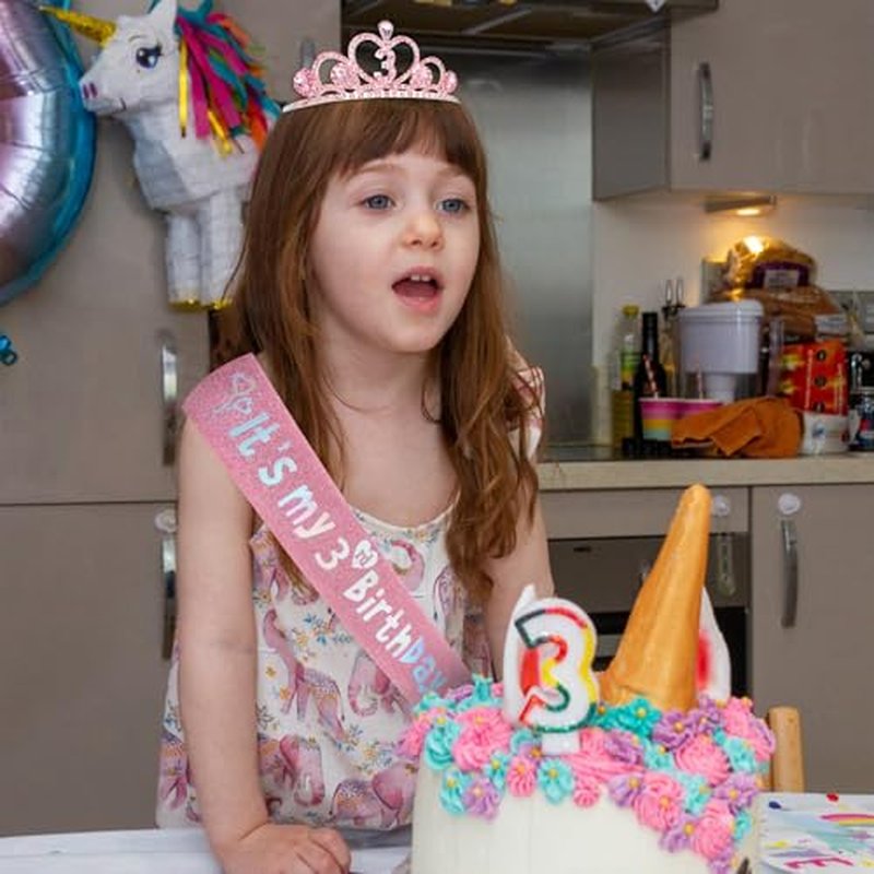 CIEHER 3rd Birthday Crown and Sash Set for Girls - Pink