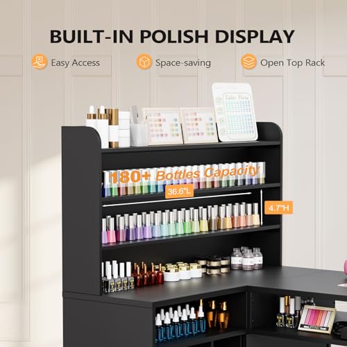 OmySalon L-Shaped Nail Technician Desk with Dust Collector & Storage, 52" Corner Manicure Table