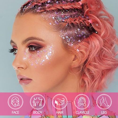 Beagirl Pink Body Glitter Stick for Women Kids,Body Shimmer Glitter Gel for Festival Art Party Halloween,Long Lasting Professional Cosmetic Glitter for Hair, Face, Clavicle, Arm, Nail, Eyeshadow