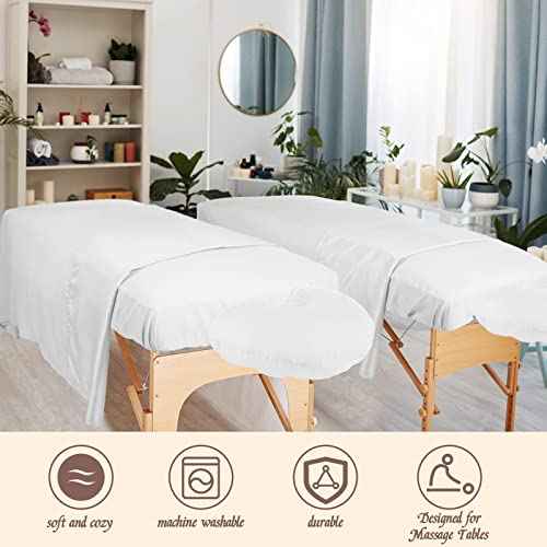 Oudain 4 Sets 3 Piece Soft Microfiber Massage Table Sheets Set Bulk Includes Massage Flat Sheet and Fitted Sheet and Face Rest Cover(White)