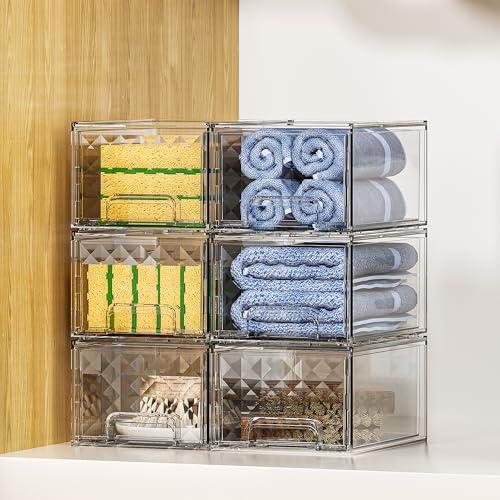 Delamu 8 Pack Stackable Storage Drawers, Makeup Skincare Holder Vanity Storage Organizer, Plastic Drawers For Vanity Desk, Undersink, Kitchen Cabinet, Pantry, Clear, Ideal Christmas Gifts for Girls