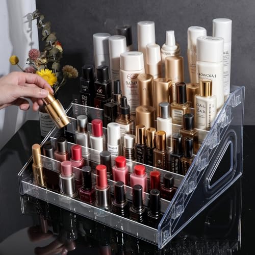 Nail Polish Organizer 84 Bottles of 7 Layers Sunglass Organizer Acrylic Display Rack Eyeglasses Storage Essential Oils Holder Makeup Organizer No Tool Needed Assembly, Clear (2 Pack)
