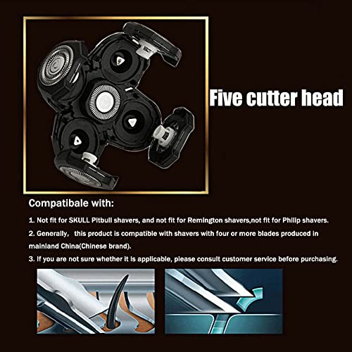 Men Electric Shavers Replacement Heads, 5 Heads Beard Replacement Blade Razor Replaceable Alternate Floating Washable Blade Trimmers Head (Black)