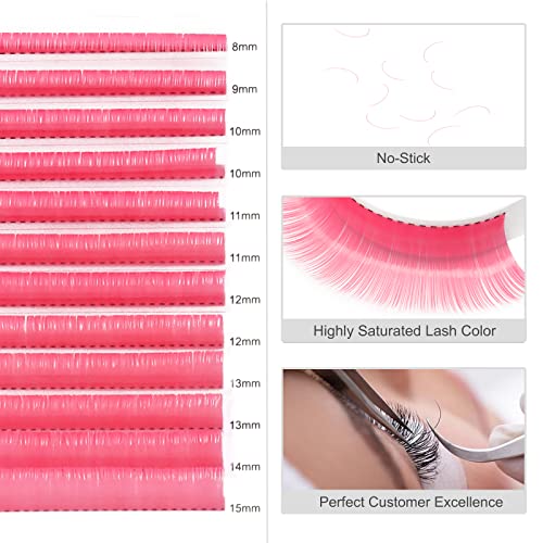 12 Rows Colored Lash Extensions Pink 0.07mm D Curl 8-15mm Mixed Length Color Lashes Extension Individual Single Classic Eyelash Extensions