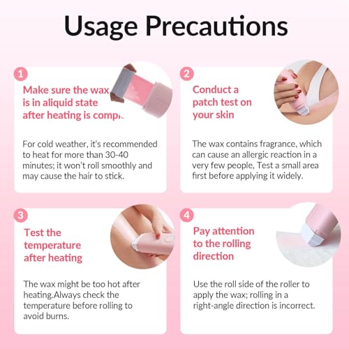 Waxfans Smart Wax Roller Kit, Roll On Wax Kit for Women & Men, Cera Para Depilar at Home Waxing Kit for Body and Legs Hair Removal, with 2 Wax Refills & 50 Wax Strips, Easy & Smooth£¨Pink)