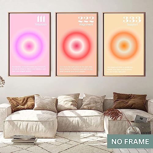 Gradient Aura Angel Numbers Poster Sets for Room Aesthetic Inspirational Quotes Wall Art Paintings Abstract Minimalist Room Wall Decor - 11x17in LAMINATED - No Frame (Angel Numbers 111, 222, 333)