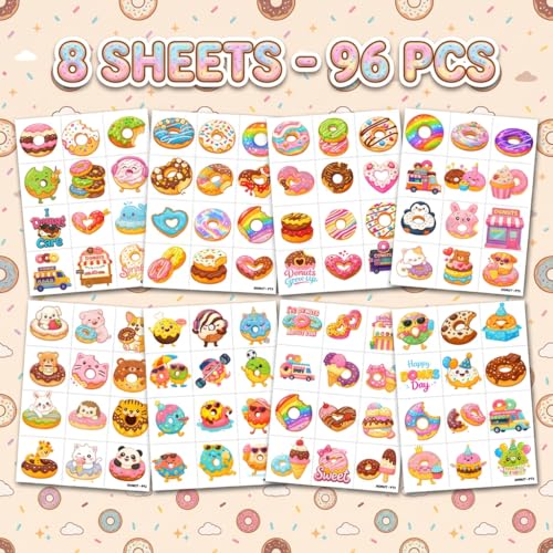 96 Doughnut Temporary Tattoos for Kids - Party Favors