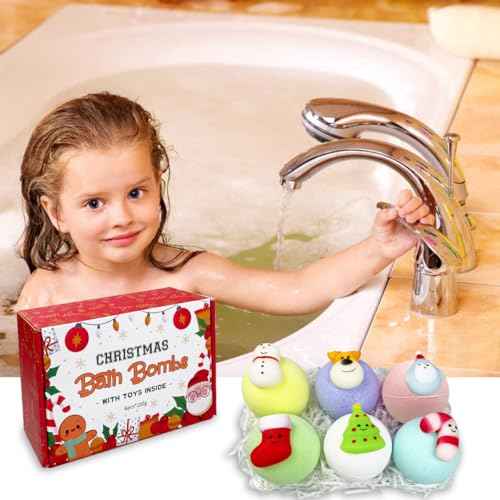 6 Pack Christmas Bubble Bath Bombs with Christmas Squishy Toys Inside for Kids Girls Boys Women Christmas Stocking Stuffers Gifts