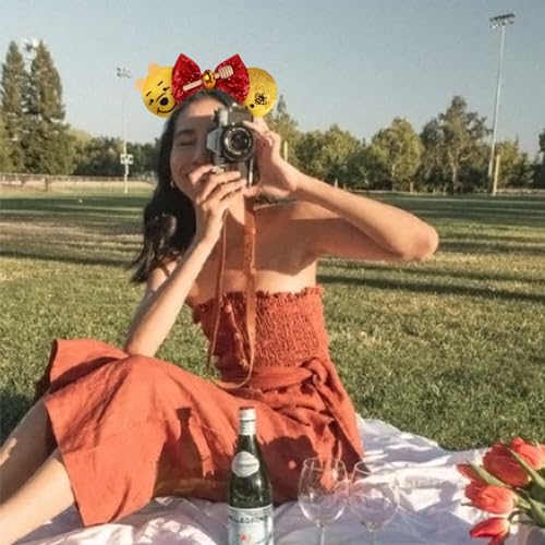 AQOKKA Minnie Mouse Ears Headbands with Bow - Style Q Cosplay Hair Accessories for Women, Birthday Party Decoration