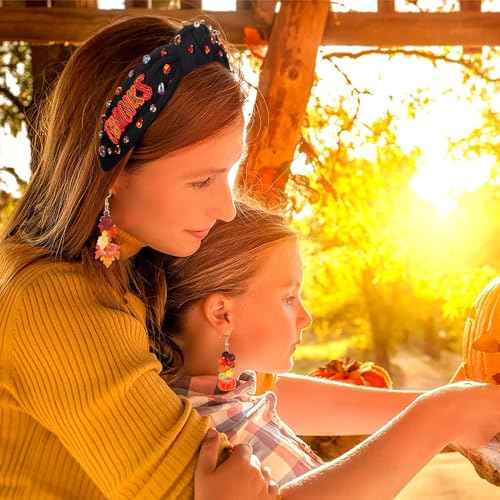 Thanksgiving Headband Accessories - Fall THANKS Knotted Pearl Rhinestone Wide Hair Accessories