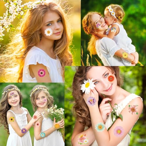 HOWAF 72pcs Glitter Flower Temporary Tattoos for Girls