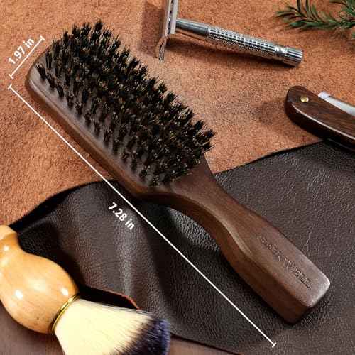Wild Boar Bristle Hair Brush for Men - Slick Back Hair Brush - Stiff Boar Bristles for Thick Hair, Natural Black Walnut Wooden Handle Hairbrush, Beard Mustache Brush by GAINWELL