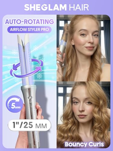 SHEGLAM 1-Inch One Touch Airflow Styler Pro Automatic Rotating Curling Iron with Cool Air Technology