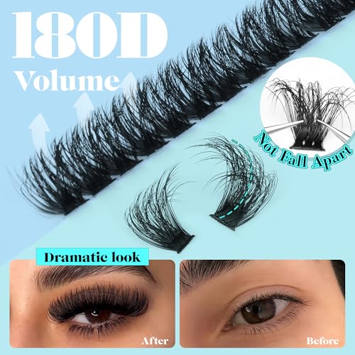 Fluffy Lash Clusters Long Eyelash Clusters, 180D Thick Cluster Eyelash Extensions 14-20mm Individual Lashes Look Like Lash Extension 170pcs Dramatic Eyelashes DIY Volume Lashes Strip