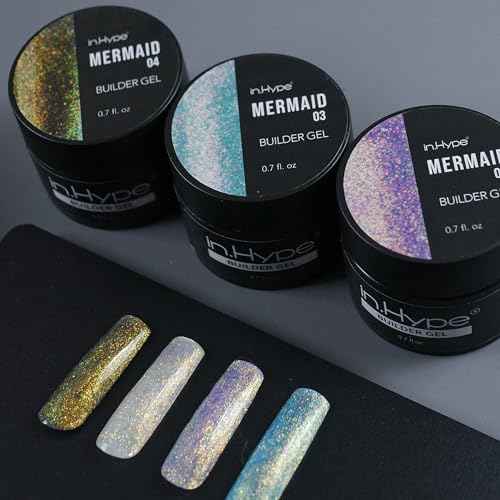 Hard Builder Gel for Nail Overlays, Extensions, and Strengthening, Mermaid #1 Chameleon with Sparkling Shimmer